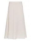 Seventy Pleated Midi Skirt In Fluid Viscose Diagonal In Neutral