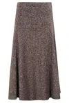 Seventy Flared Midi Skirt In Textured Dark Brown Wool In Brown