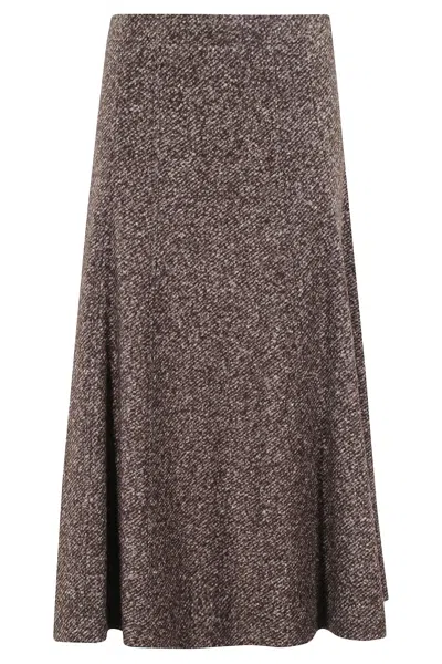SEVENTY SEVENTY FLARED MIDI SKIRT IN TEXTURED DARK BROWN WOOL