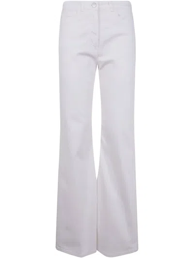 Seventy Light Blue Flared Belt-loops Cotton Pants In White