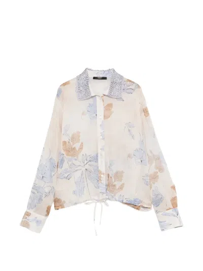 Seventy Floral Crocheted Collar Top In Neutral