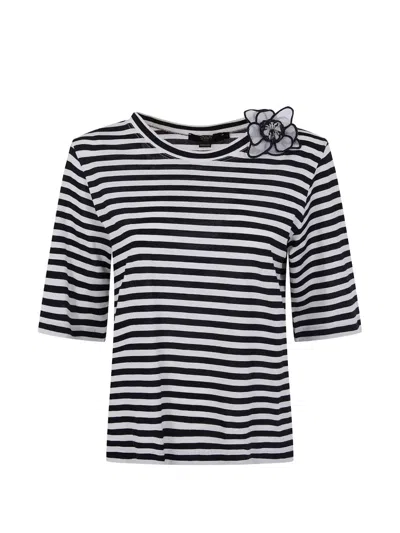 Seventy Floral-detail Striped T-shirt In Black