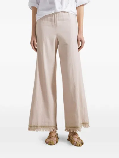 Seventy Fringed-detail Linen Trousers In Neutral
