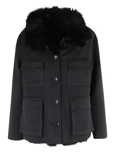 Seventy Fur-collar Multi-pocket Jacket In Black