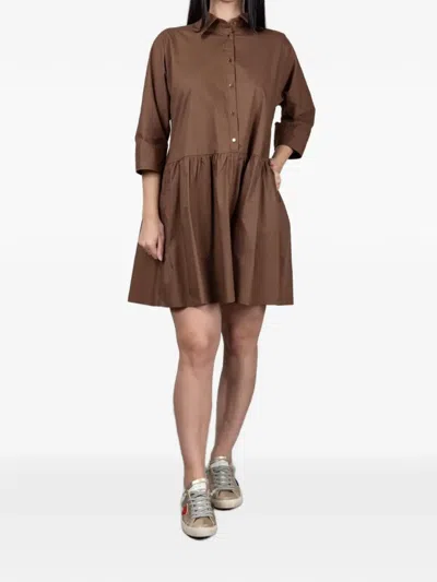 Seventy Gathered-waist Shirt Dress In Brown