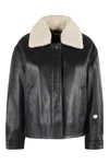 Seventy Shearling-collared Leather Jacket With Button Closure In Black