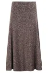 Seventy Flared Midi Skirt In Textured Dark Brown Wool In Brown