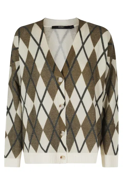 Seventy Green Diamond Pattern Wool Cardigan In Brown