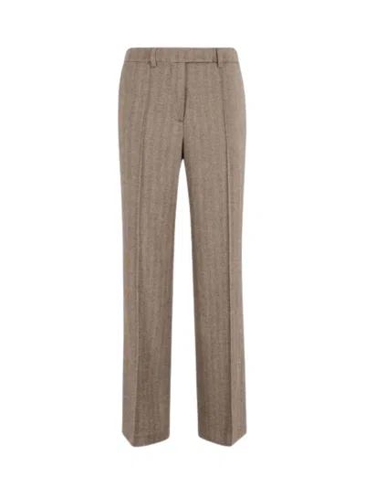 Seventy Herringbone Straight Leg Trousers In Gray