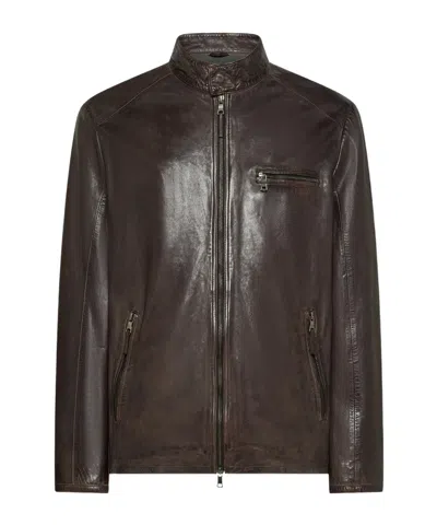 Seventy Leather Zip-up Jacket In Brown