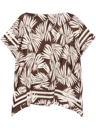 Seventy Leaves-print Blouse In Brown