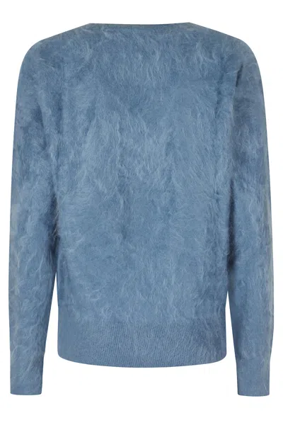 Seventy Light Blue V-neck Cashmere Sweater With Ribbed Detailing