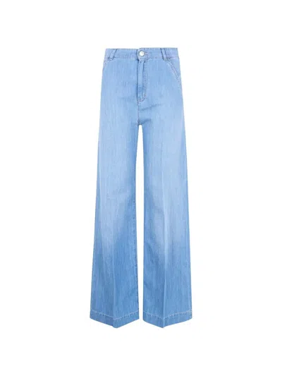 Seventy Light Denim Mixed Linen Jeans In Blue