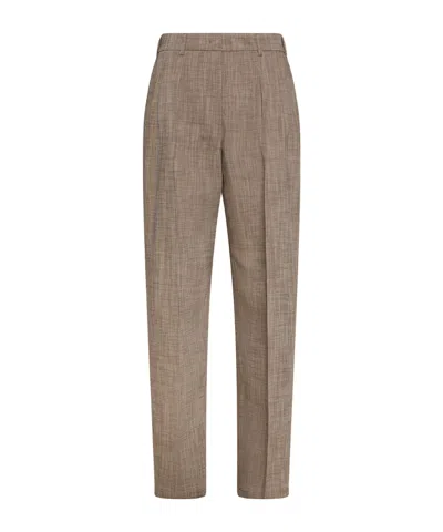 Seventy Long Double Pleated Trousers In Slub Linen Blend