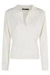 Seventy Long Sleeve Cream Polo Shirt With V-neck And Classic Collar In White