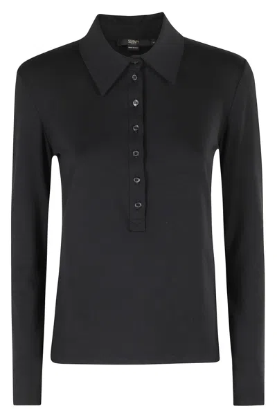 Seventy Long Sleeve Polo Shirt In Stretch Modal In Black
