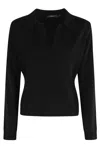 Seventy Long-sleeve V-neck Polo Shirt In Luxurious Wool-cashmere Blend In Black