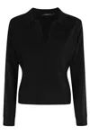 Seventy Long-sleeve V-neck Polo Shirt In Luxurious Wool-cashmere Blend In Black