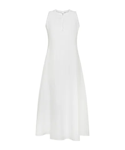 Seventy Long Sleeveless Dress In Pure Linen In White