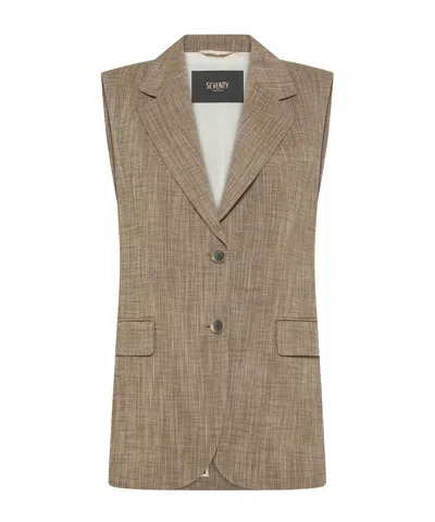 Seventy Long Vest In Slub Linen Blend In Brown