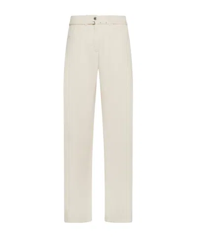 Seventy Long Wide Leg Jeans In Diagonal Tencel Linen With Waist Strap