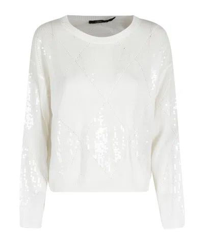 Seventy Long-sleeved Sequined Knit Top In White
