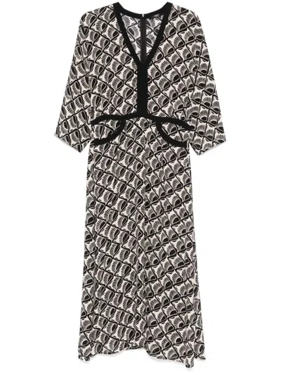 Seventy Mdi Dress With Black Motif In Gray