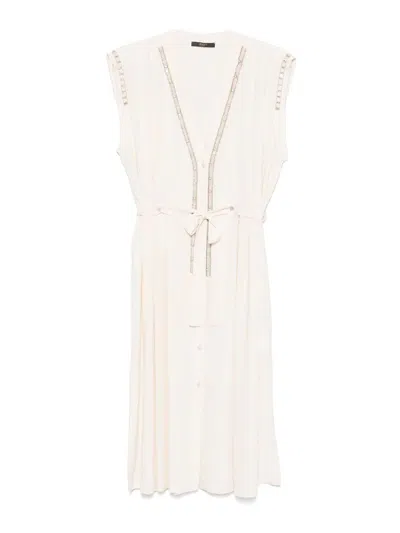 Seventy Midi Dress In Beige With V-neck