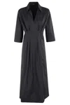 Seventy Midi Dress In Stretch Poplin With Kimono Sleeves In Black