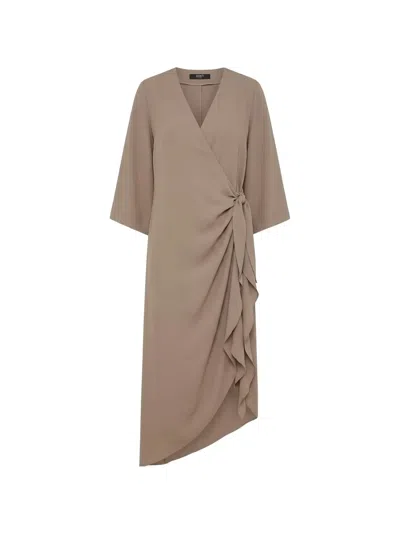 Seventy Midi Ruffled Wrap-style Dress In Brown