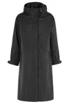 Seventy Minimalist Long Black Jacket With Hood In Black