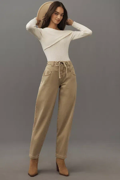 Seventy + Mochi Mia High-rise Tapered Jeans In Beige