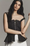 Seventy + Mochi Mila Zip-front Peplum Top In Black