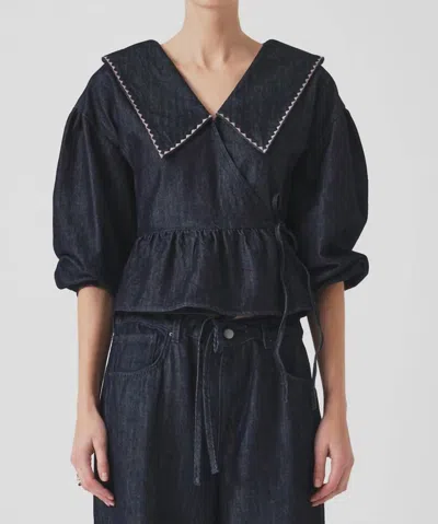 Seventy + Mochi Nour Frill Wrap Blouse In Indigo In Blue