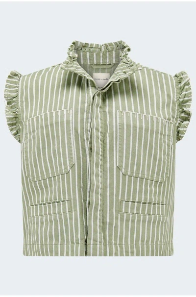 Seventy + Mochi Pablo Waistcoat In Vintage Moss Stripe In Green