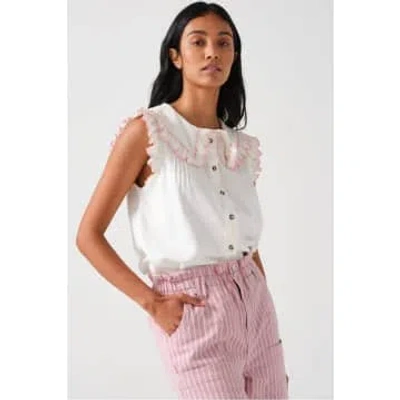 Seventy + Mochi Phoebe Blouse In Ecru And Dusty Rose In White