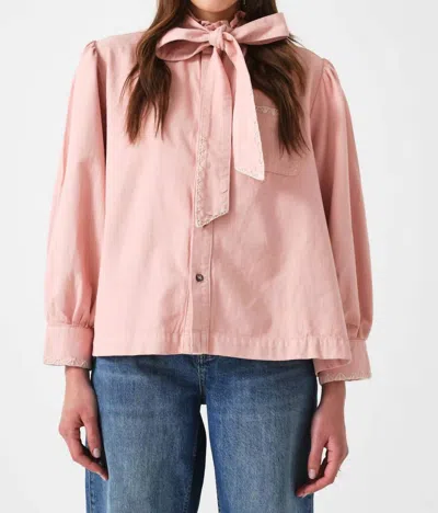 Seventy + Mochi Poet Pussybow Denim Blouse In Peony Pink