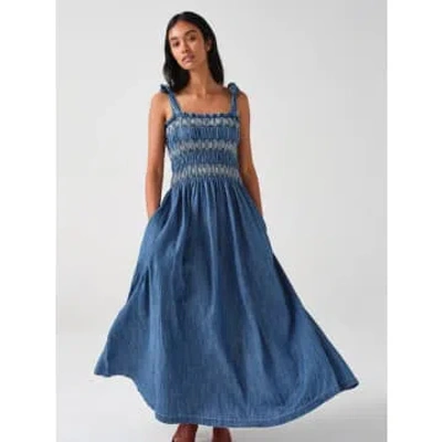 Seventy + Mochi Sally Tie Bandeau Dress Washed Indigo In Blue
