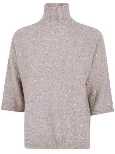 Seventy Mock Neck Sweater With Pailletes In Brown