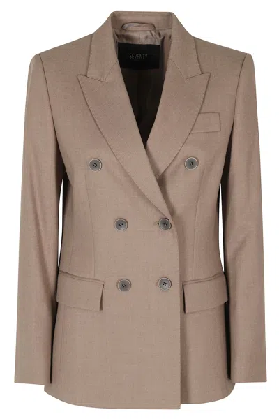 Seventy Mud Double-breasted Padded Shoulders Wool-blend Jacket In Brown