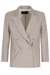 Seventy Mud Lapel Double-breasted Polyester Blazer In Gray