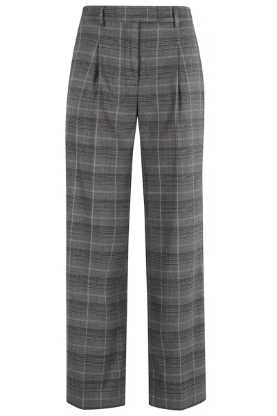 Seventy Pleated Checked Trousers In Gray