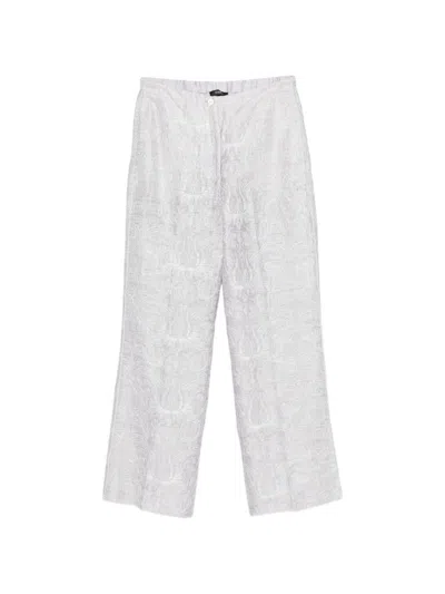 Seventy Pantaloni In Lino E Seta Celeste Con Stampa  In Neutral