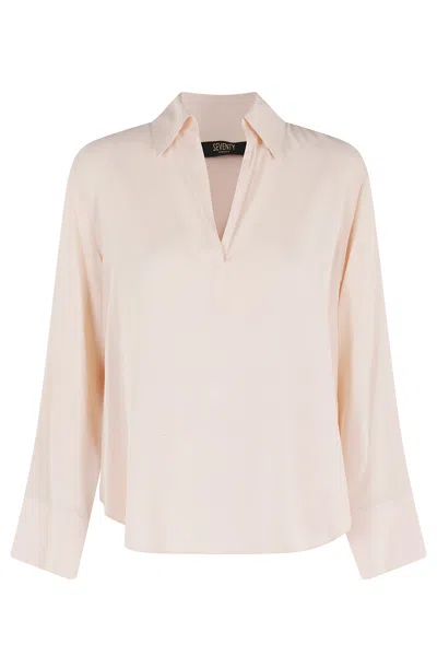 Seventy Pink Polo Button-cuffs Acetate-blend Blouse In Multi