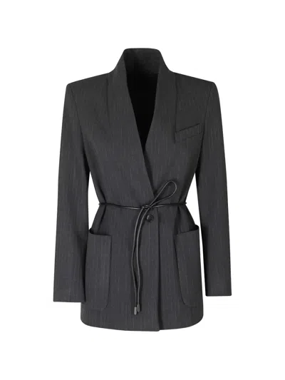 Seventy Pinstripe Belted Blazer In Black
