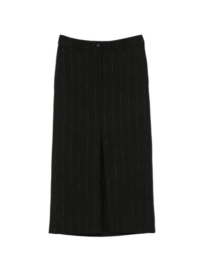 Seventy Pinstripe Front-slit Skirt In Black