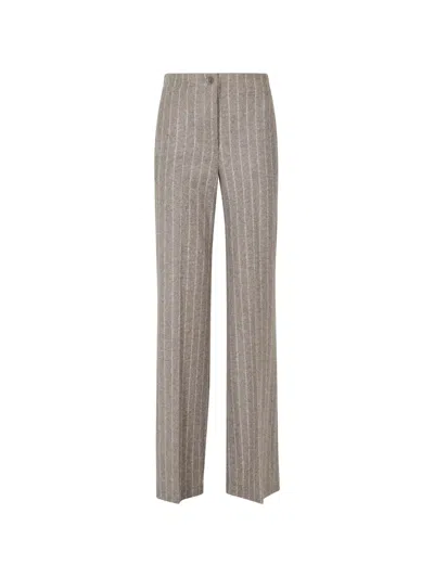 Seventy Mud Elastic Waistband Striped Virgin Wool-blend Pants In Gray