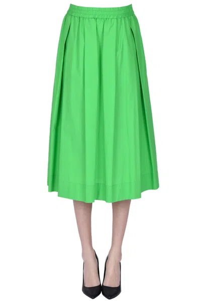 Seventy Pleated Cotton Midi Skirt In Green