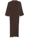 Seventy Chocolate Brown Popelin Dress With Pleat Detailing And Side Slits In 褐色