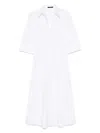 Seventy Pleated White Dress With Buttoned Cuffs And Side Slits In White